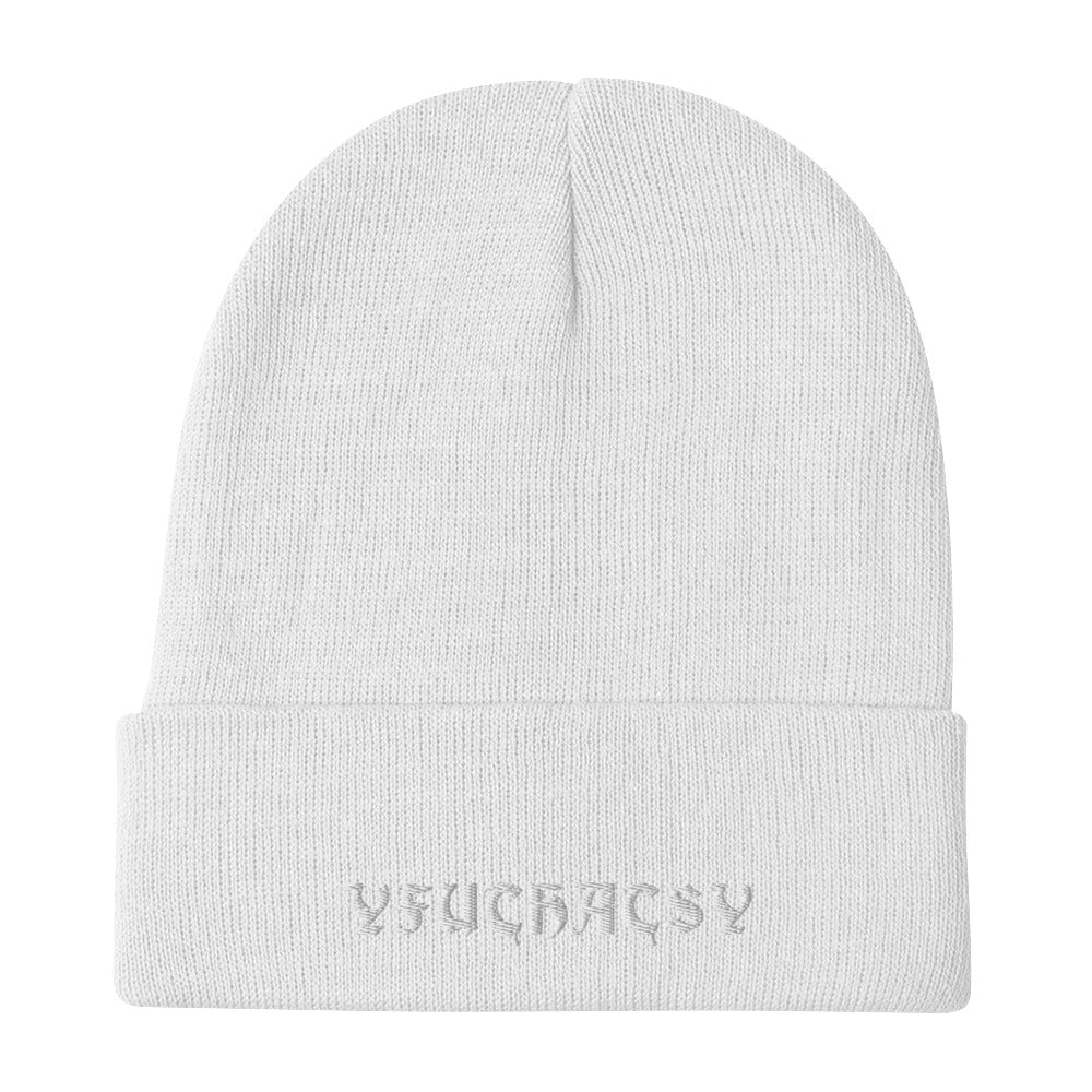 Old English Y FU THATS Y Embroidered Beanie