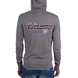 Unisex zip hoodie 808 Hawaii Y FU THATS Y, Print has Distressed Look