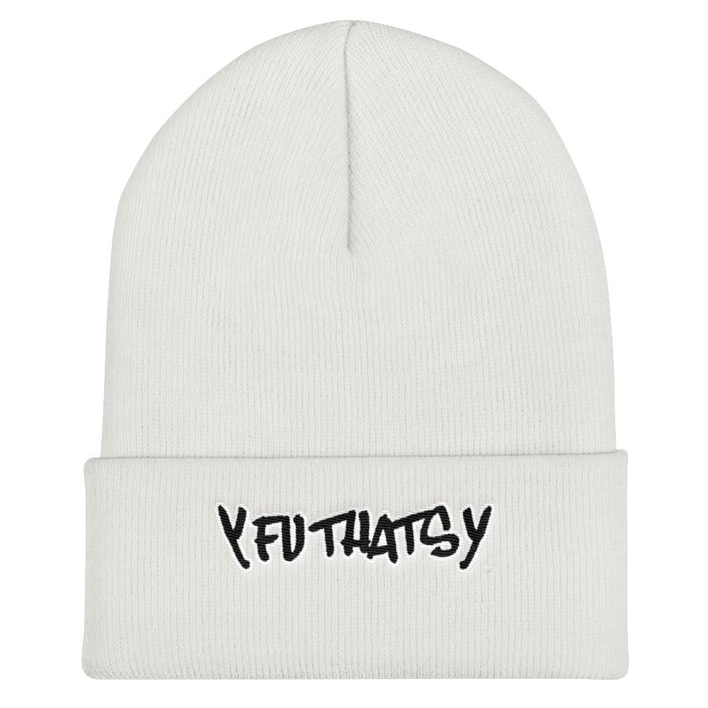 Cuffed Beanie, Black Lettering with White Border.