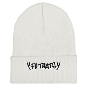 Cuffed Beanie, Black Lettering with White Border.