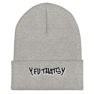 Cuffed Beanie, Black Lettering with White Border.