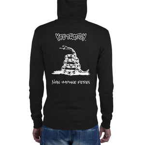 Unisex zip hoodie, Non Impune Feres, (Latin, "you shall not go unpunished") Y FU THATS Y