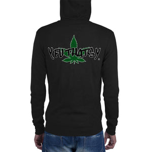 Unisex zip hoodie POT LEAF Y FU THATS Y, Print has a Distressed Look